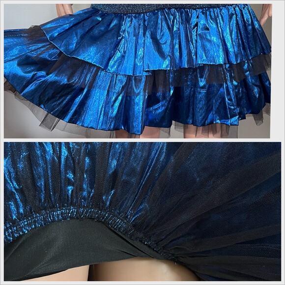 Vintage 80s Blue Metallic Prom Dress Lurex Lamé Formal Disco // Size XS - Picture 3 of 7